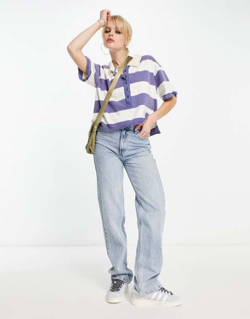 Free People – Verwaschenes, gestreiftes Polohemd in Blau, 2 von 4