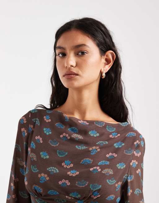 Free People - Vestido corto estampado Jolie en combinación espresso, 3 de 4