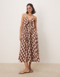 [Free People] Free People Via gingham cami midi dress in brown XS BROWN COMBO EVERLY