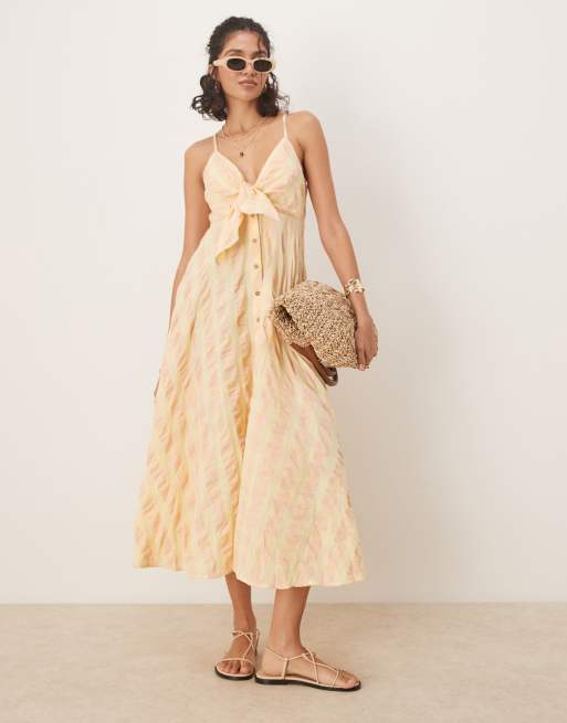Free People via gingham cami midi dress in yellow