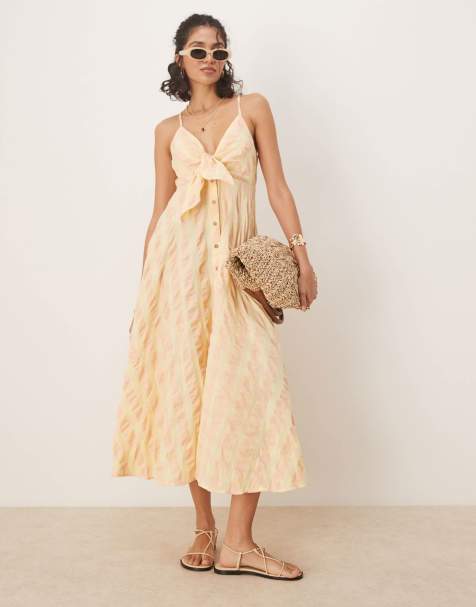 Free People via gingham cami midi dress in yellow - view 1