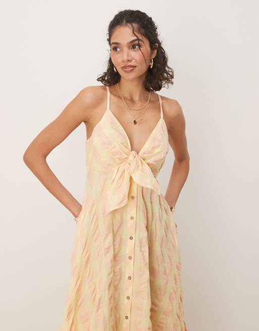 Free People - Via - Midi cami-jurk met gingham ruit in geel, 4 van 4
