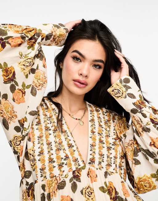 Free people smocked outlet printed maxi dress