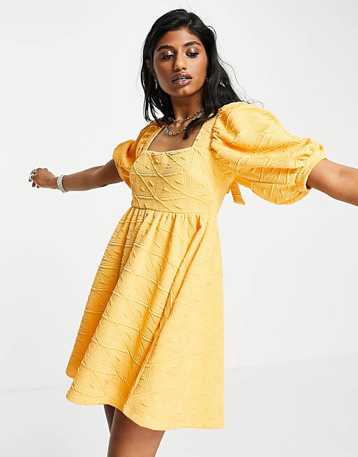 Free People Violet textured smock dress in bright marigold