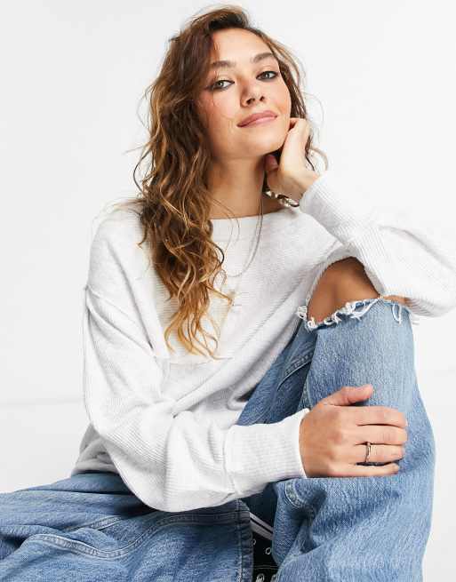 Free People volume sleeve sweatshirt in Ivory ASOS