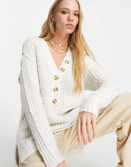 Free People waffle knit sweater in white cloud | ASOS