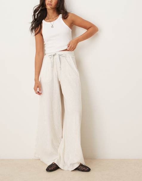 Free People wait a minute wide leg lounge trousers in oatmeal