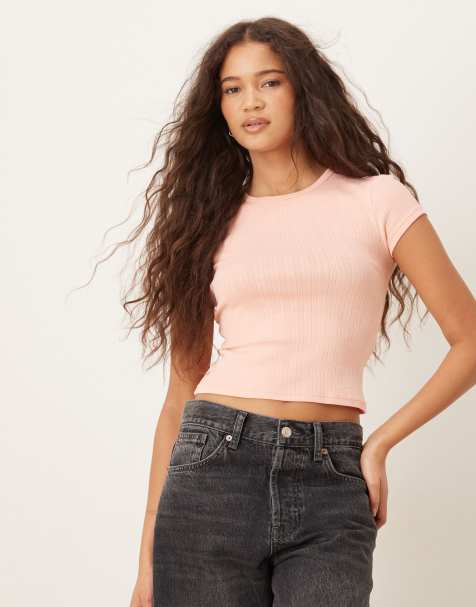 Free People wait a minute pointelle baby t-shirt in peach - view 1