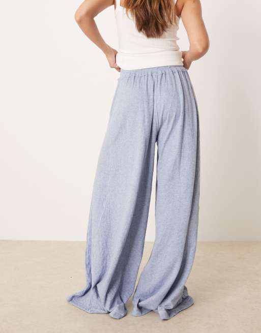 Free People wait a minute wide leg lounge trousers in navy heather, 4 of 5