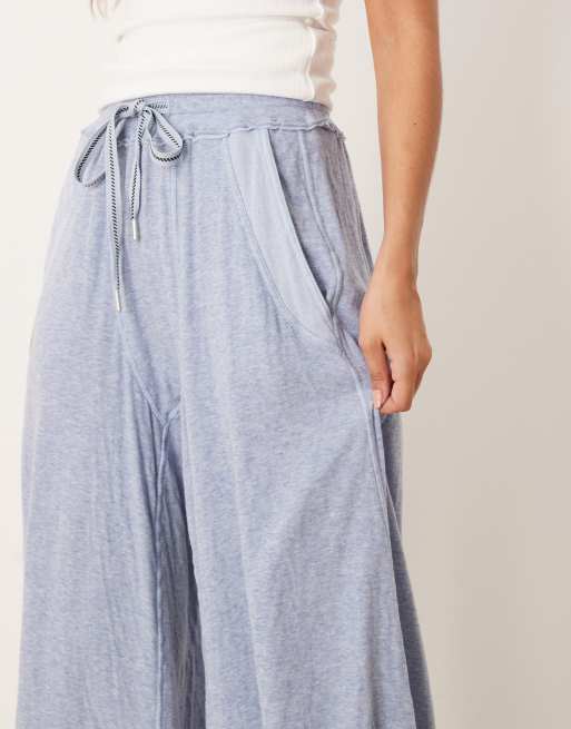 Free People wait a minute wide leg lounge trousers in navy heather, 5 of 5