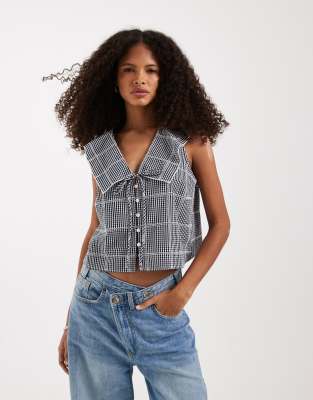 Free People - Waiting For Me - Crop top à carreaux vichy - Bleu marine-Multicolore