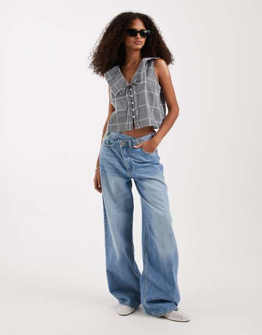 Free People - Waiting For Me - Crop top met gingham ruit in marineblauw, 2 van 4
