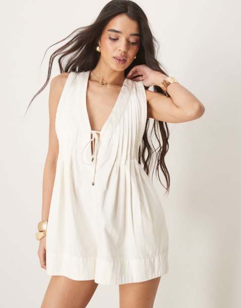 Free People - Webster - Romper met gestrikte voorkant in ecru met wassing - view 1
