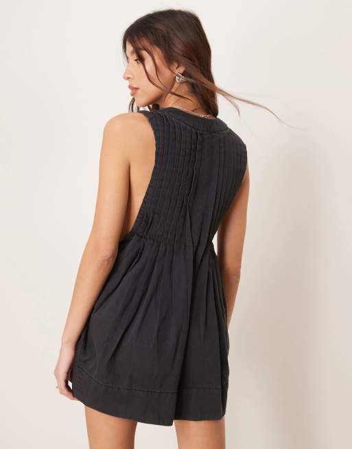 Free People webster tie-front romper in washed black
