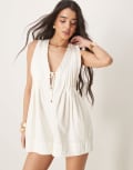 [Free People] Free People Webster tie-front romper in washed ecru-White XS Ecru wash