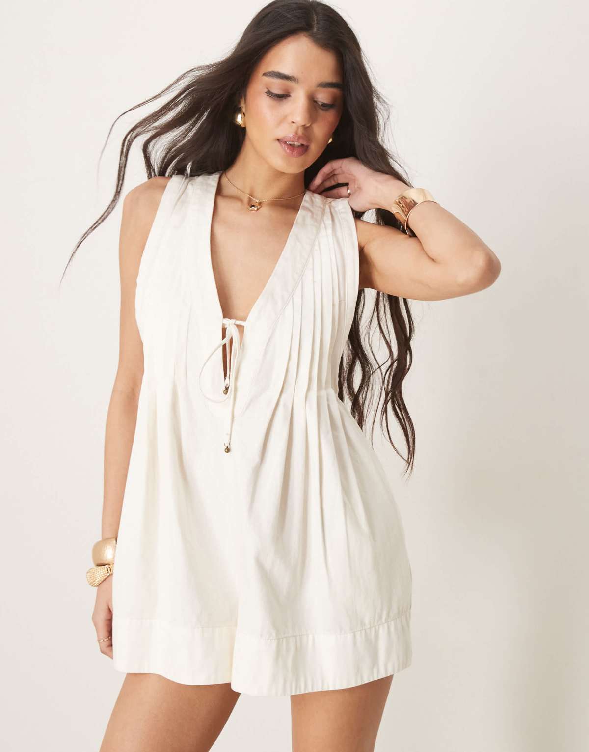 Free People webster tie-front romper in washed ecru