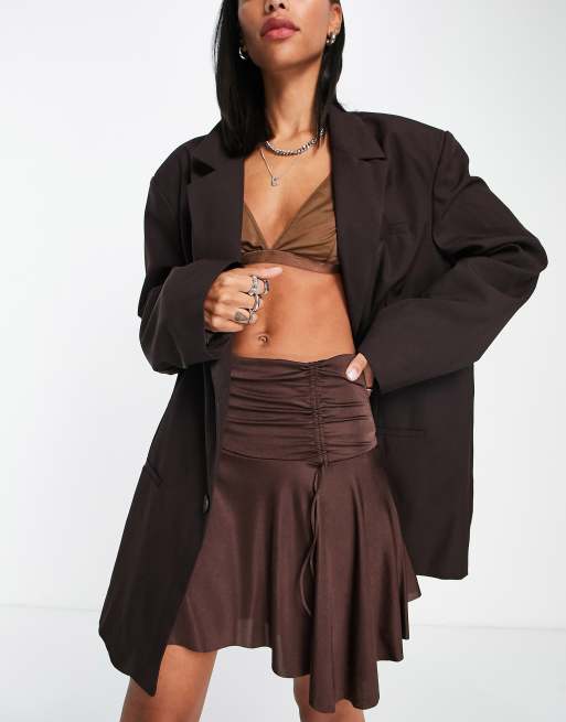 Free People – Who's That Skirt – Brązowa spódnica mini z dżerseju