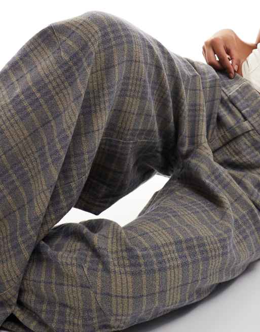 MEN'S NONNO特集品 CHECK WIDE BAGGY PANTS Free People wide leg baggy pants in navy check | ASOS