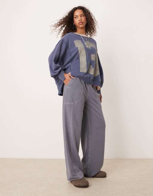 Free People wide leg lounge pants in washed gray