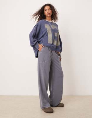 Free People Free People wide leg lounge trousers in washed grey-Black