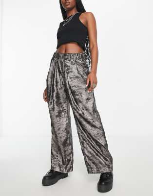 Free People wide leg pants in metallic gunmetal gray-Silver