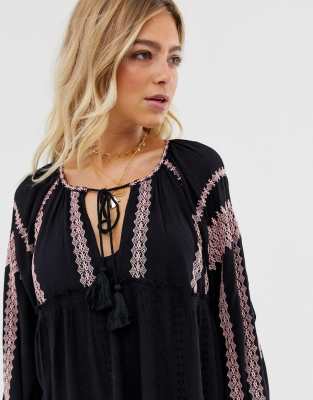 Free people wild horses embroidered store mini dress