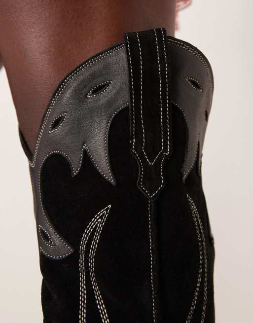Free People Wild West thigh high suede western boots in black, 3 of 4