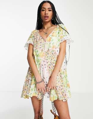 Free People wildflower patchwork mini dress in multi