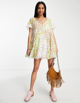 knee length dresses for ladies Ivory Wildflower Patchwork Mini Dress // Free People *XS-XL* | Women's  Clothing main image 1