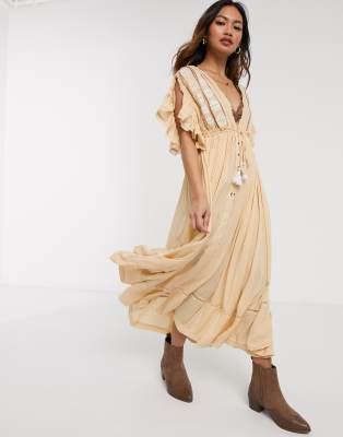 yellow striped midi dress