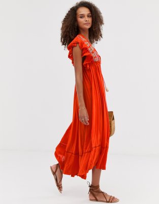 free people will wait for you embroidered midi dress