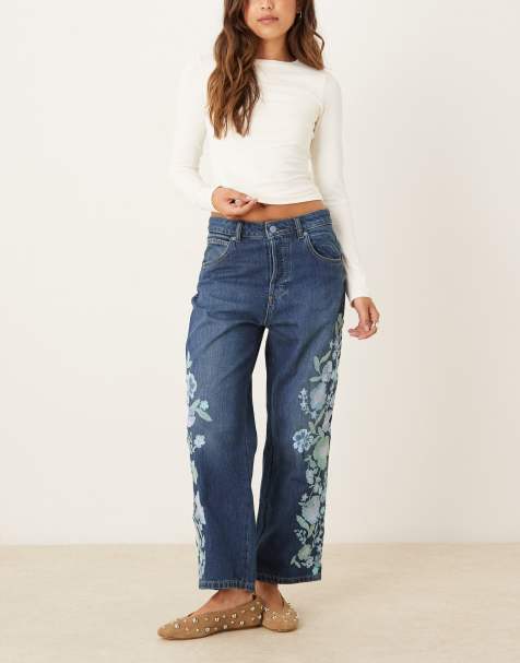 Free People Willow floral embroidered jeans in blue - view 1