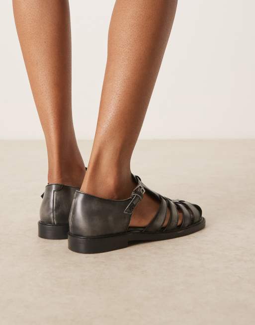 Free People Willow leather fisherman flat sandals in black, 3 of 4