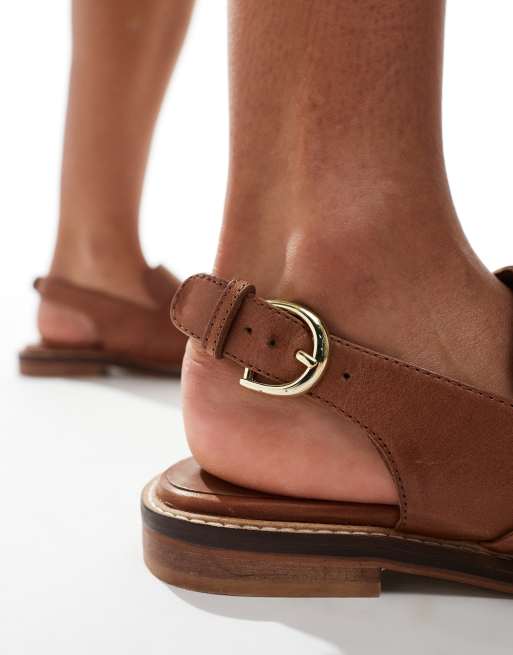 Free People Women’s Chestnut Woven Leather Sandals Free People woven leather slingback flat sandals in tan | ASOS main image 3