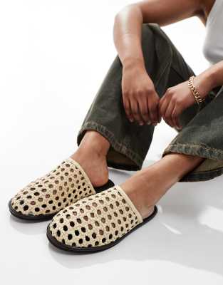  woven leather slip on mules in buttermilk