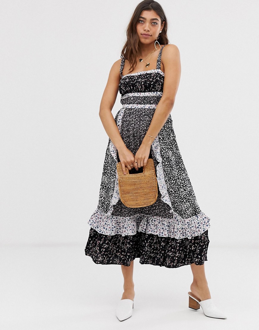 Free People Yesica patchwork floral maxi dress-Black