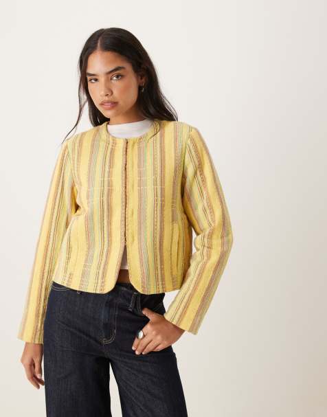 Free People zandi striped quilted jacket in yellow - view 1