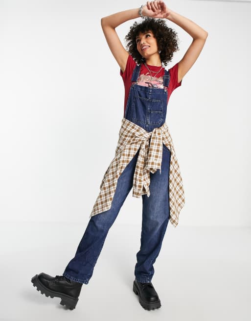 Free People – Ziggy – Blå, avslappnade hängselbyxor i denim