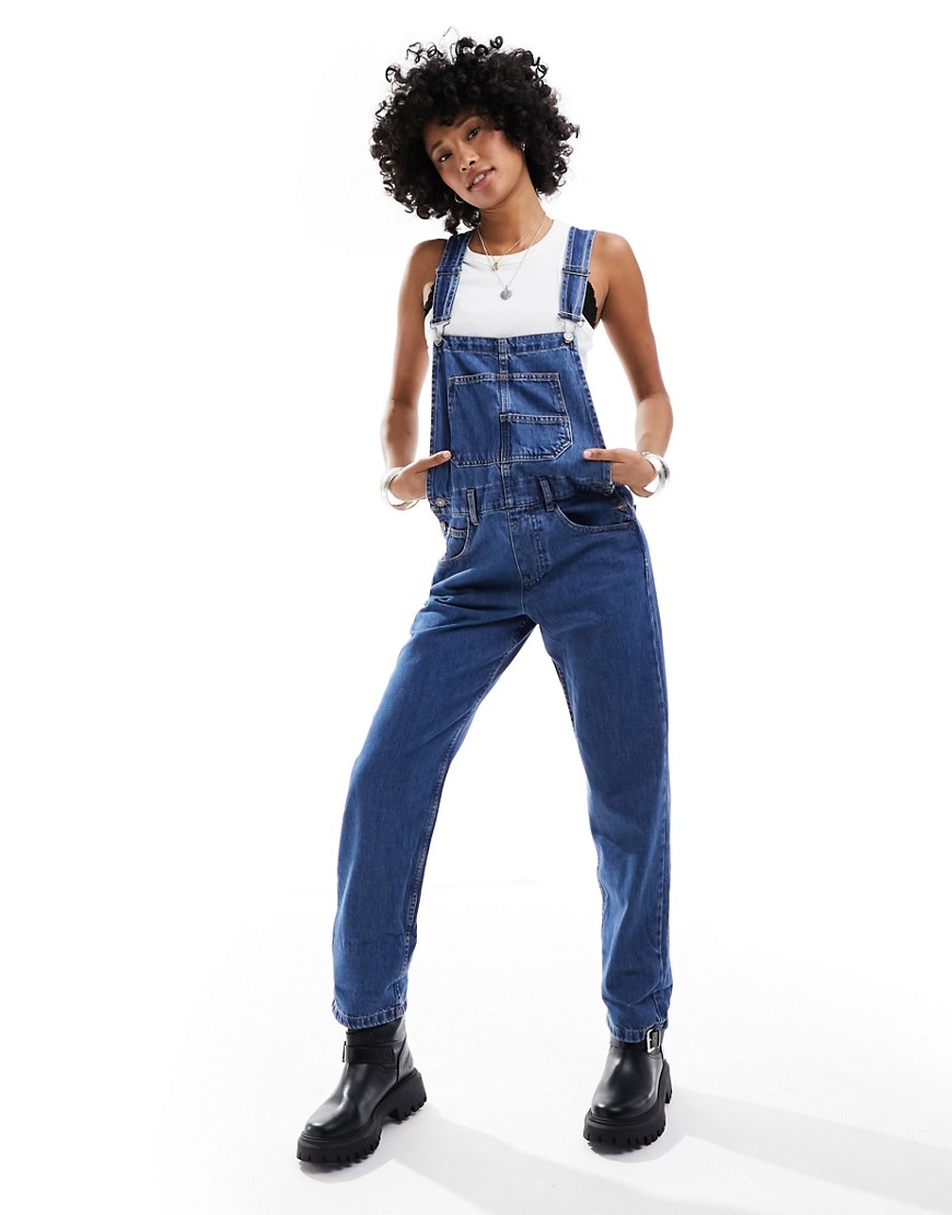 Free People ziggy denim overall dungarees in mid blue wash