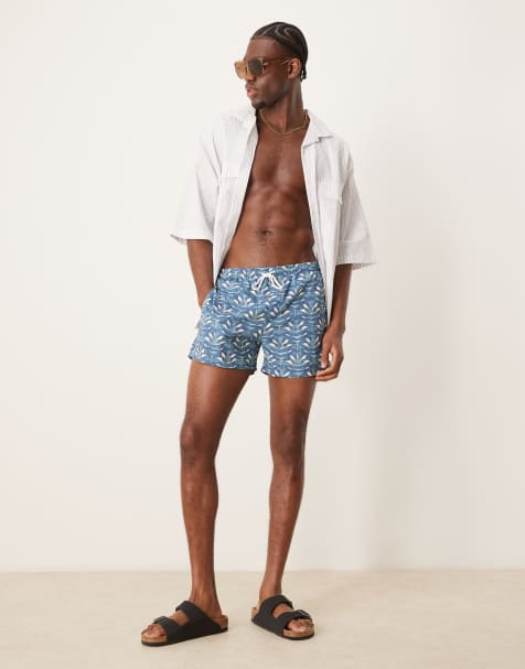 Free Society – Badeshorts in Blau mit Kontrastprint - view 1