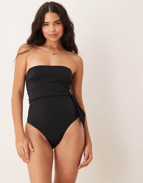 Free Society bandeau wrap swimsuit in black - view 1