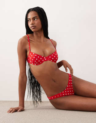 Free Society - Bas de bikini taille haute à pois - Rouge
