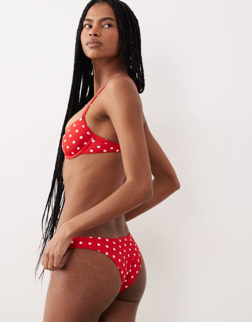 Free Society - Bas de bikini taille haute à pois - Rouge, 2 de 4