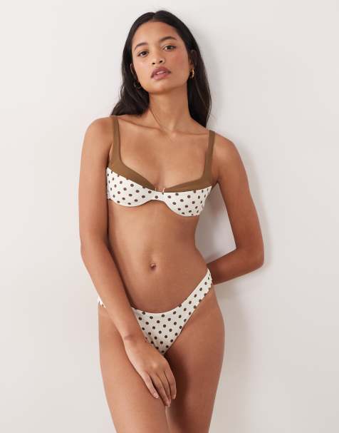 Free Society - Bikini a pois marrone e color crema - view 1