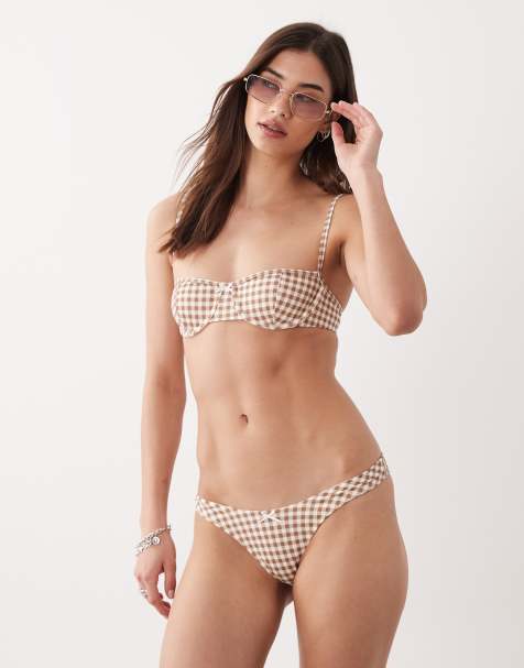 Free Society - Bikini met gingham ruit in bruin - view 1