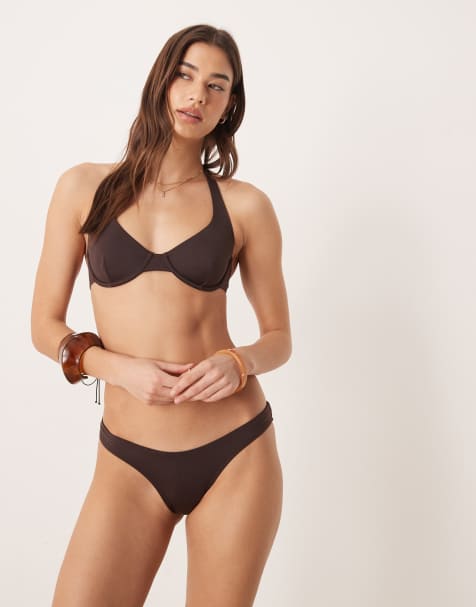 Free Society – Bikinihose in Dunkelbraun mit hohem Bund - view 1