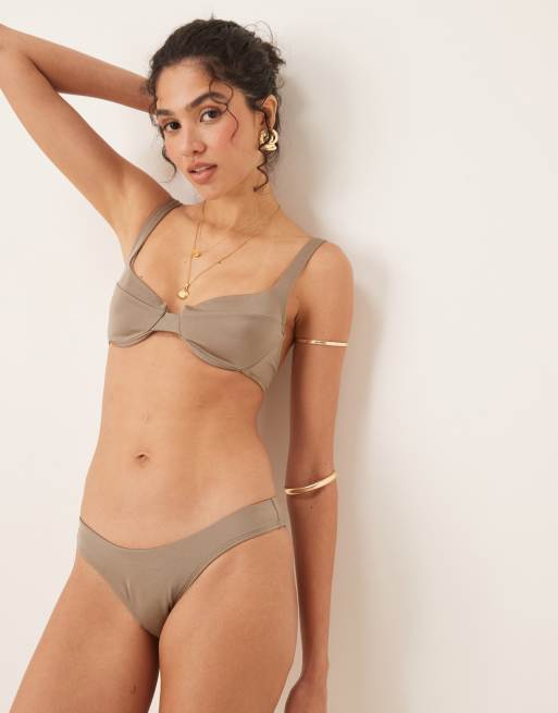 Free Society – Bikinihose in Olivgrün mit hohem Beinausschnitt