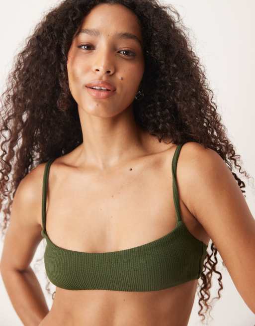 Free Society bralet bikini top in dark green, 3 of 4