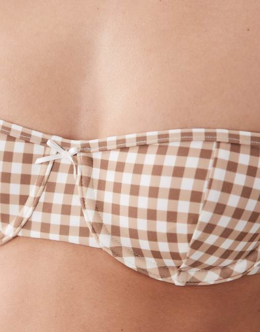 Free Society – Bügel-Bikinioberteil in Braun mit Vichy-Karo, 2 von 4