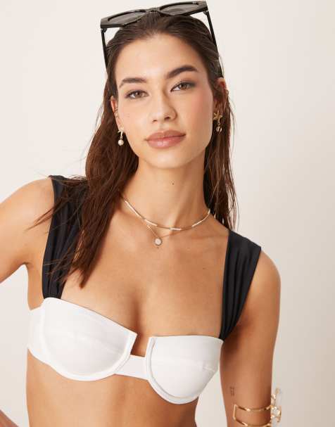 Free Society – Bügel-Bikinioberteil in Creme mit Kontrastdetail in Schwarz - view 1